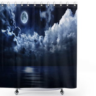 Personality  Full Moon In Night Sky Over Water Shower Curtains
