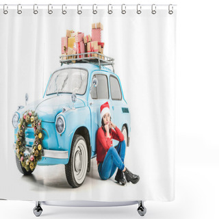 Personality  Woman Near Car With Christmas Gifts Shower Curtains