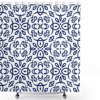 Personality  Blue Arabesque Pattern Shower Curtains