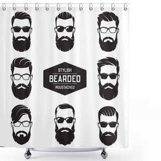 Personality  Set Of Vector Various Bearded Men Faces. Shower Curtains