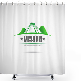 Personality  Label With Mayan Pyramid. Mexico. Vector. Shower Curtains