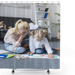Personality  Mother And Daughter Learning Mathematics Shower Curtains