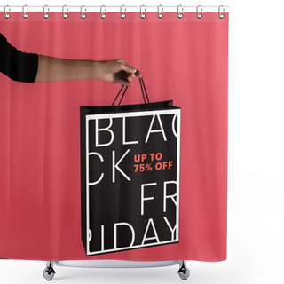 Personality  Woman Holding Black Shopping Bag Shower Curtains