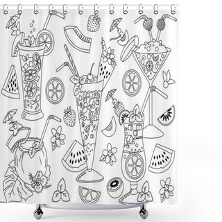 Personality  Vector Black And White Cocktails Set With Tropical Fruits. Cocktails Vector Illustration.  Shower Curtains