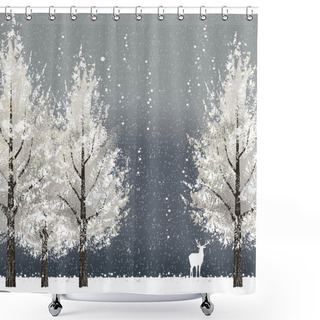 Personality  Winter Background At Night With White Trees And Reindeer Shower Curtains