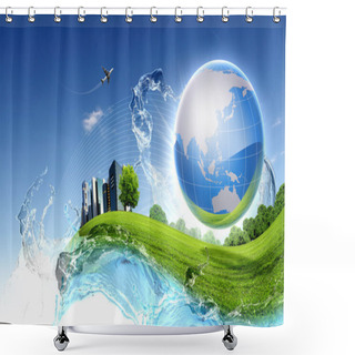 Personality  Green Nature Landscape With Planet Earth Shower Curtains