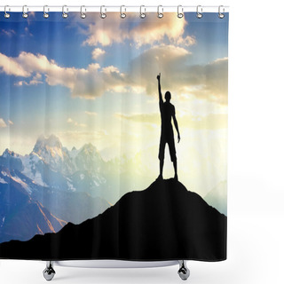 Personality  Person On The Peak Of Mountain. Shower Curtains