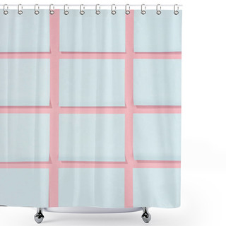 Personality  Top View Of Set Of Blank Blue Stick It Notes On Pink Shower Curtains