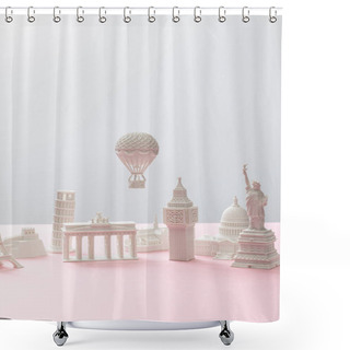 Personality  Little Souvenirs From Different Countries On Grey And Pink  Shower Curtains