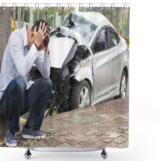 Personality  Upset Driver After Traffic Accident Shower Curtains