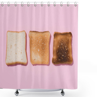 Personality  Top View Of Toasts In Various Roast Stages On Pink Surface Shower Curtains