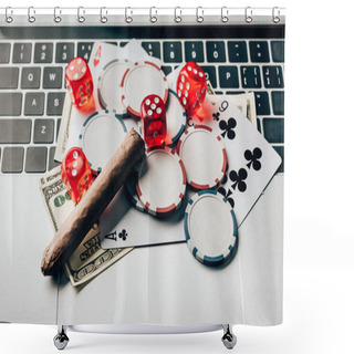 Personality  Laptop With Dice And Gambling Chips On Keyboard Shower Curtains