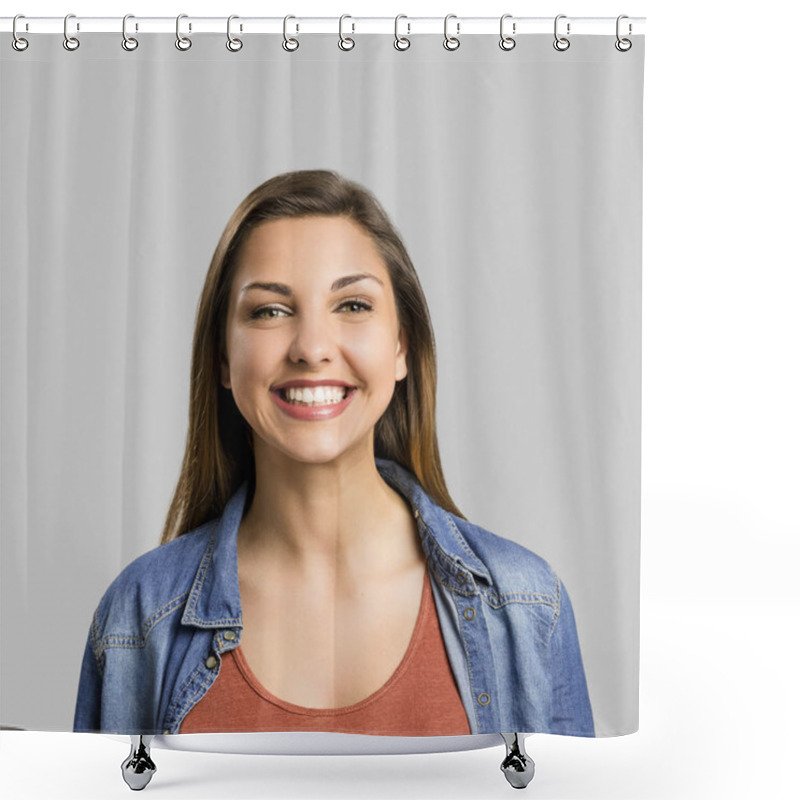 Personality  happy woman smiling shower curtains