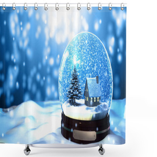 Personality  Christmas Snow Globe Snowflake With Snowfall On Blue Background Shower Curtains