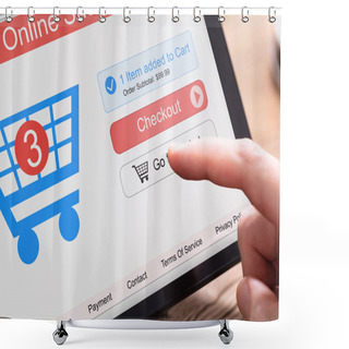 Personality  Person's Hand Using Online Shopping On Tablet With Cart On Screen Shower Curtains