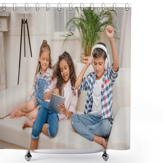 Personality  Kids With Digital Devices At Home Shower Curtains