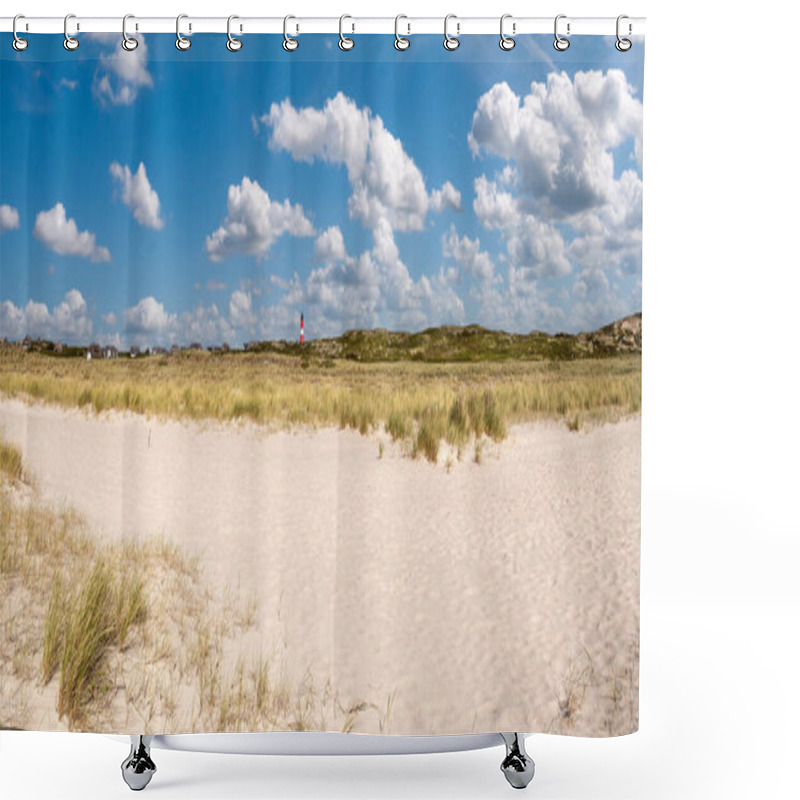 Personality  Panorama Of Lighthouse, Marram Grass And Dunes, Hoernum Odde, Sylt Island, North Frisia, Schleswig-Holstein, Germany Shower Curtains