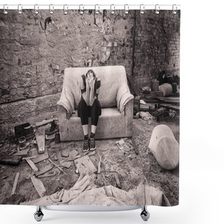 Personality  Girl Sad And Lonely Abandoned House Shower Curtains