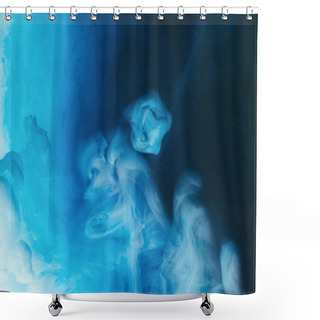 Personality  Full Frame Image Of Mixing Of Blue, Black And White Paints Splashes  In Water Shower Curtains