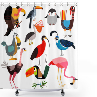 Personality  Set Of Different Wild Birds Shower Curtains