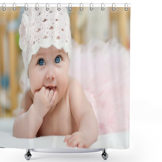 Personality  Portrait Of Beautiful Blue-eyed Girl Shower Curtains