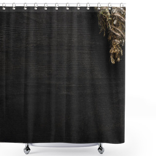 Personality  Top View Of Shamanic Smudge Sticks On Dark Wooden Background Shower Curtains