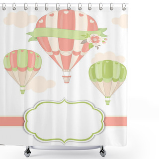Personality  Vector Card Template With Air Balloons In Pastel Color. Vector Air Balloon.  Shower Curtains