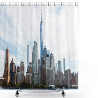 Personality  MANHATTAN, NEW YORK, USA - OCTOBER 8, 2018: Beautiful Panoramic View Of Manhattan And Atlantic Ocean, New York, Usa Shower Curtains