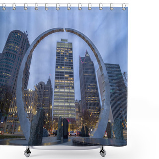 Personality  Detroit, Michigan, USA - November 23, 2018: View Of Downtown Detroit At Night In Michigan, USA Shower Curtains