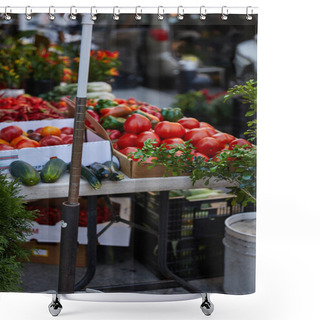 Personality  Assortment Of Fresh Vegetables And Greenery On Seasonal Farmers Market On Street Of New York City Shower Curtains