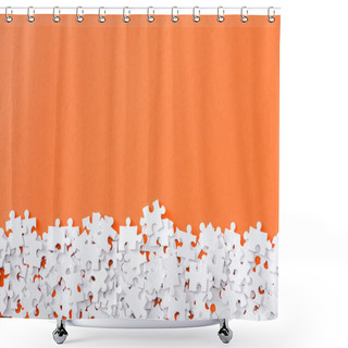 Personality  Top View Of Unfinished White Puzzle Pieces Isolated On Orange With Copy Space Shower Curtains