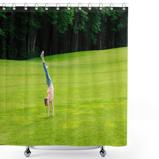 Personality  Girl Performing Handstand In Park Shower Curtains