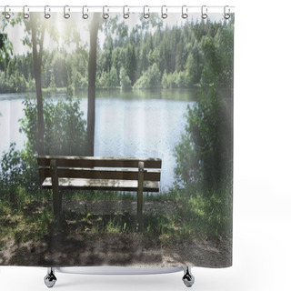 Personality  Beautiful Nature Wooden Bench At A Wonderful Day At Sea Shower Curtains