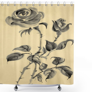 Personality  Drawing Of A Rose On A Beige Background Shower Curtains