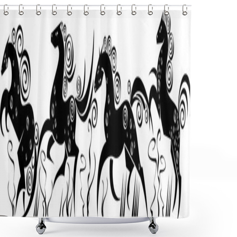 Personality  Stylized silhouettes of running horses shower curtains