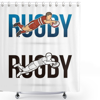 Personality  Font Rugby With Rugby Player Action Cartoon Sport Graphic Vector. Shower Curtains