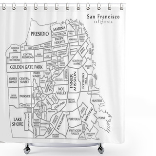 Personality  Modern Map - San Francisco City Of The USA Shower Curtains