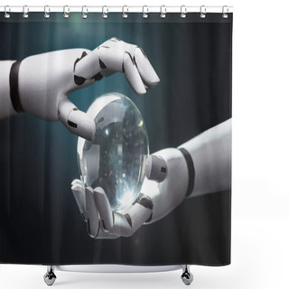 Personality  Close-up Of A Robot's Hand Predicting Future With Crystal Ball Shower Curtains