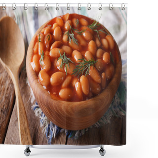 Personality  White Beans In Tomato Sauce In A Wooden Bowl Shower Curtains