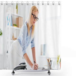 Personality  Beautiful Woman Making Some Notes Shower Curtains