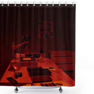 Personality  Vintage Darkroom Interior, Showcasing The Classic Process Of Film Development And Photography Art Shower Curtains