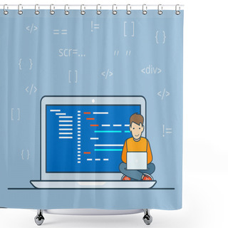 Personality  Programmer Sitting On Big Laptop Shower Curtains