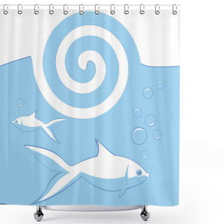 Personality  Vector Blue Background With Fishes. Shower Curtains