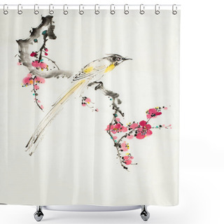 Personality  Plum Blossom Branch And Bird Of Paradise On A Light Background Shower Curtains
