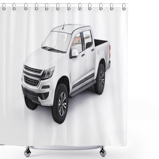 Personality  White Pickup Car On A White Background. 3d Rendering Shower Curtains