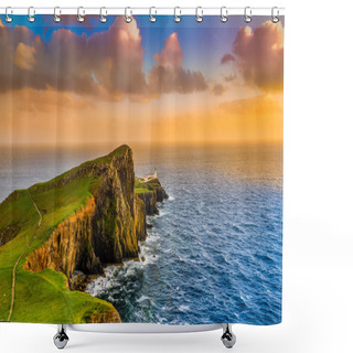 Personality  Colorful Ocean Coast Sunset At Neist Point Lighthouse, Scotland Shower Curtains