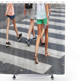 Personality  Summery Clothed People Crossing The Street At The Pedestrian Crossing Shower Curtains