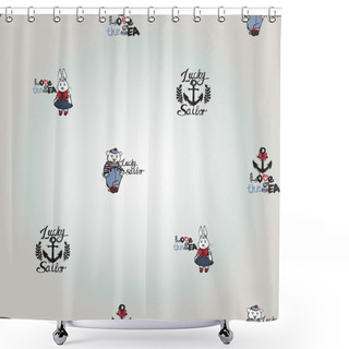 Personality  Rabbit And Bear With Anchor Sailor Pattern Shower Curtains