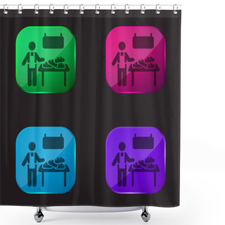 Personality  Bakery Vendor Four Color Glass Button Icon Shower Curtains