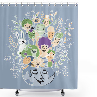Personality  Population Of Our World , Drawing Style Shower Curtains